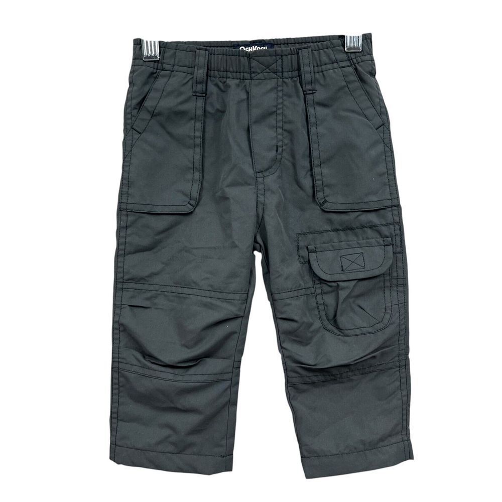 OshKosh B'gosh Cargo Pants Boys Infant Lined Elastic Stretch Waist Gray Sz 18M*